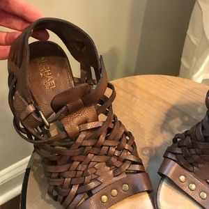 Michael Kors leather and wood sandal
